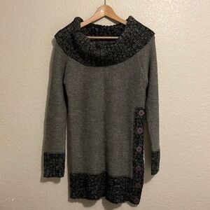 Say What? Women’s Button Detail Gray Black Cowl Neck Sweater Size L